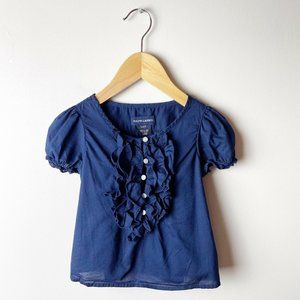 RALPH LAUREN Girls 2 Toddler Navy Blue Ruffled Short Sleeve Blouse Top